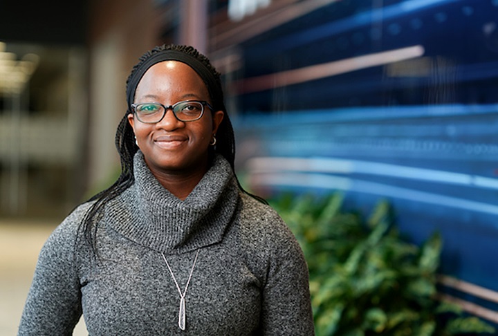 Smiling woman with glasses