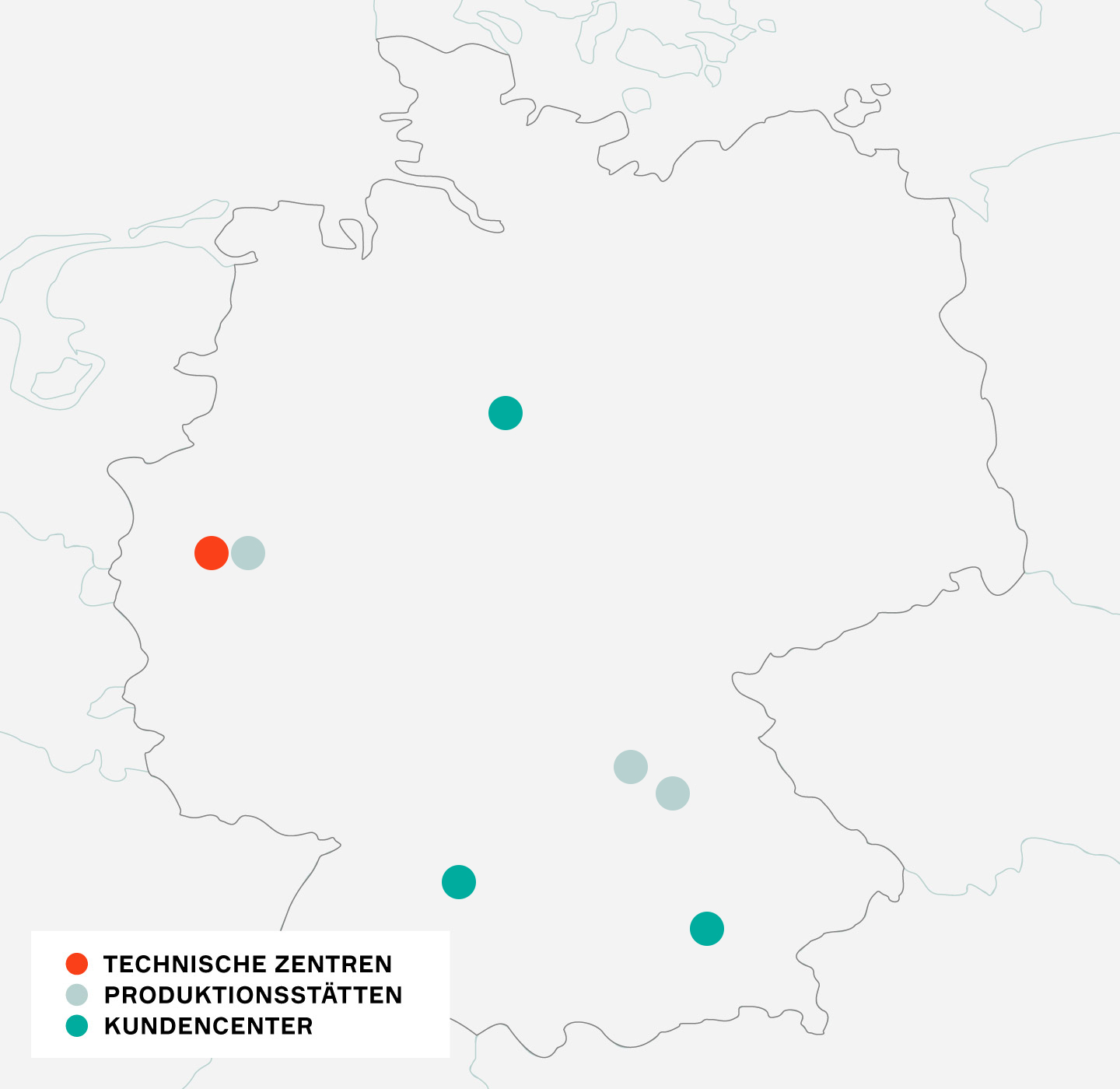Map of locations on Germany
