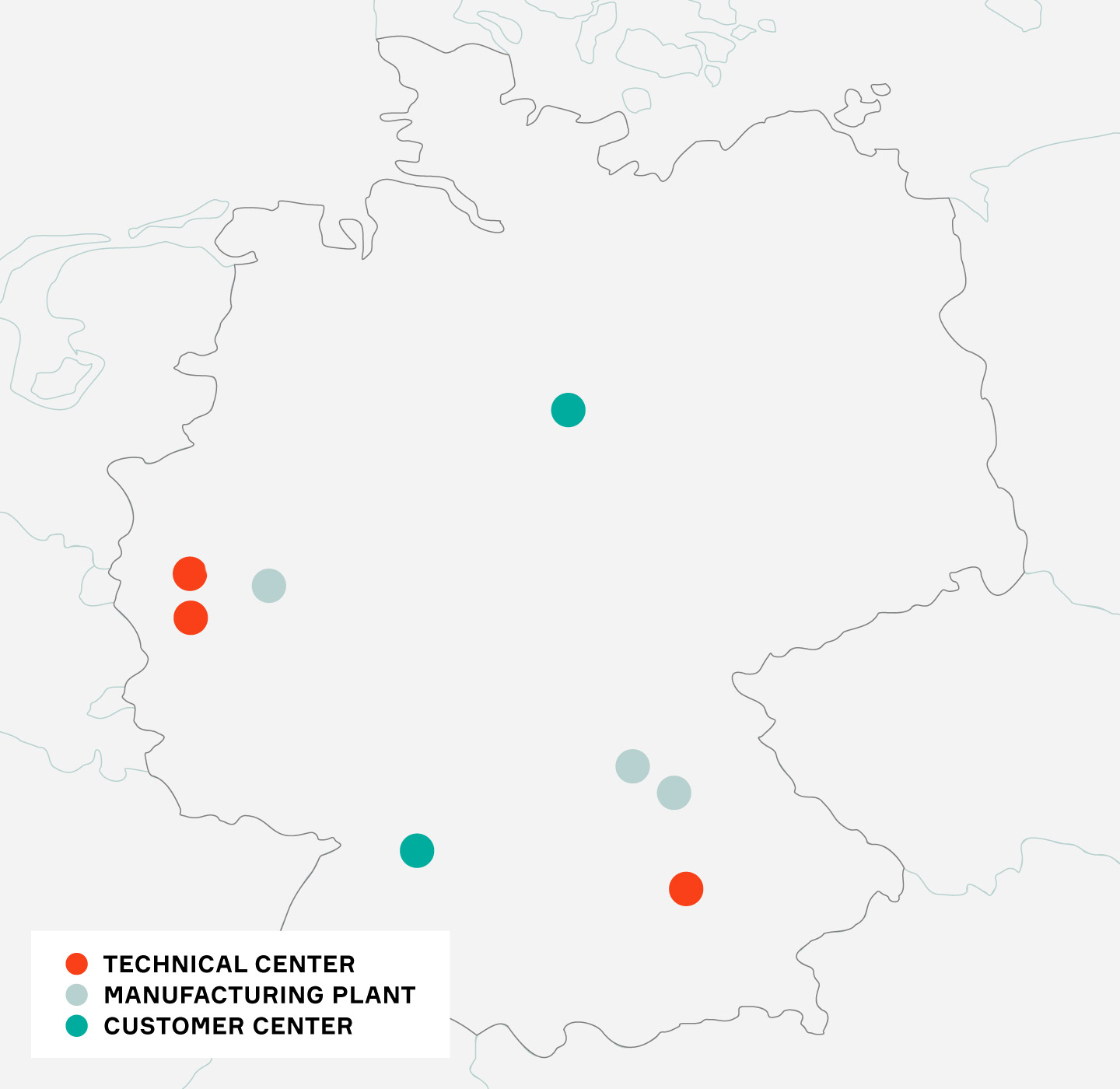 Map of locations on Germany