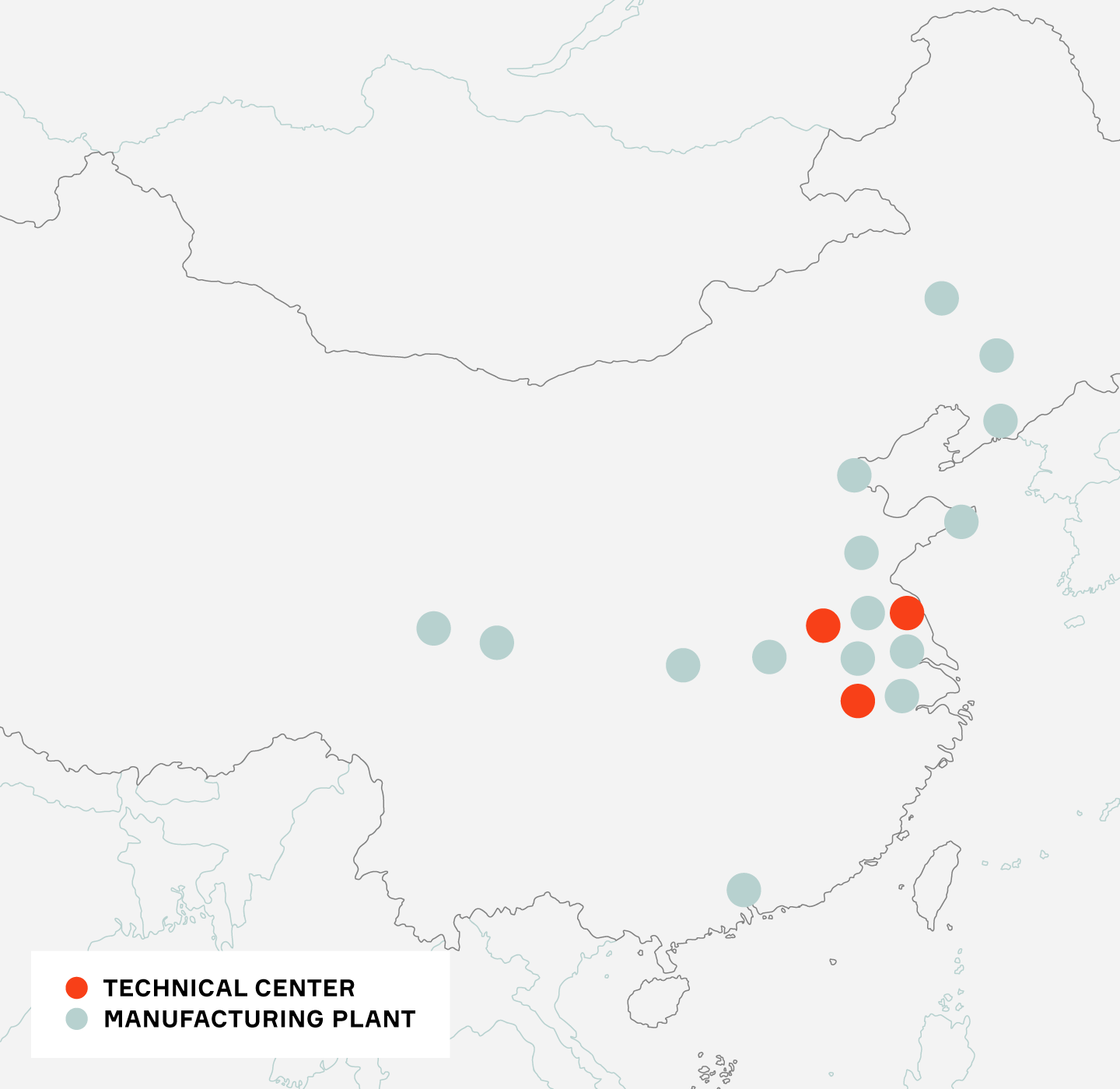 Map of locations in China