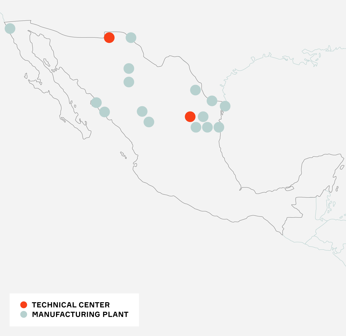 Map of Aptiv locations in Mexico