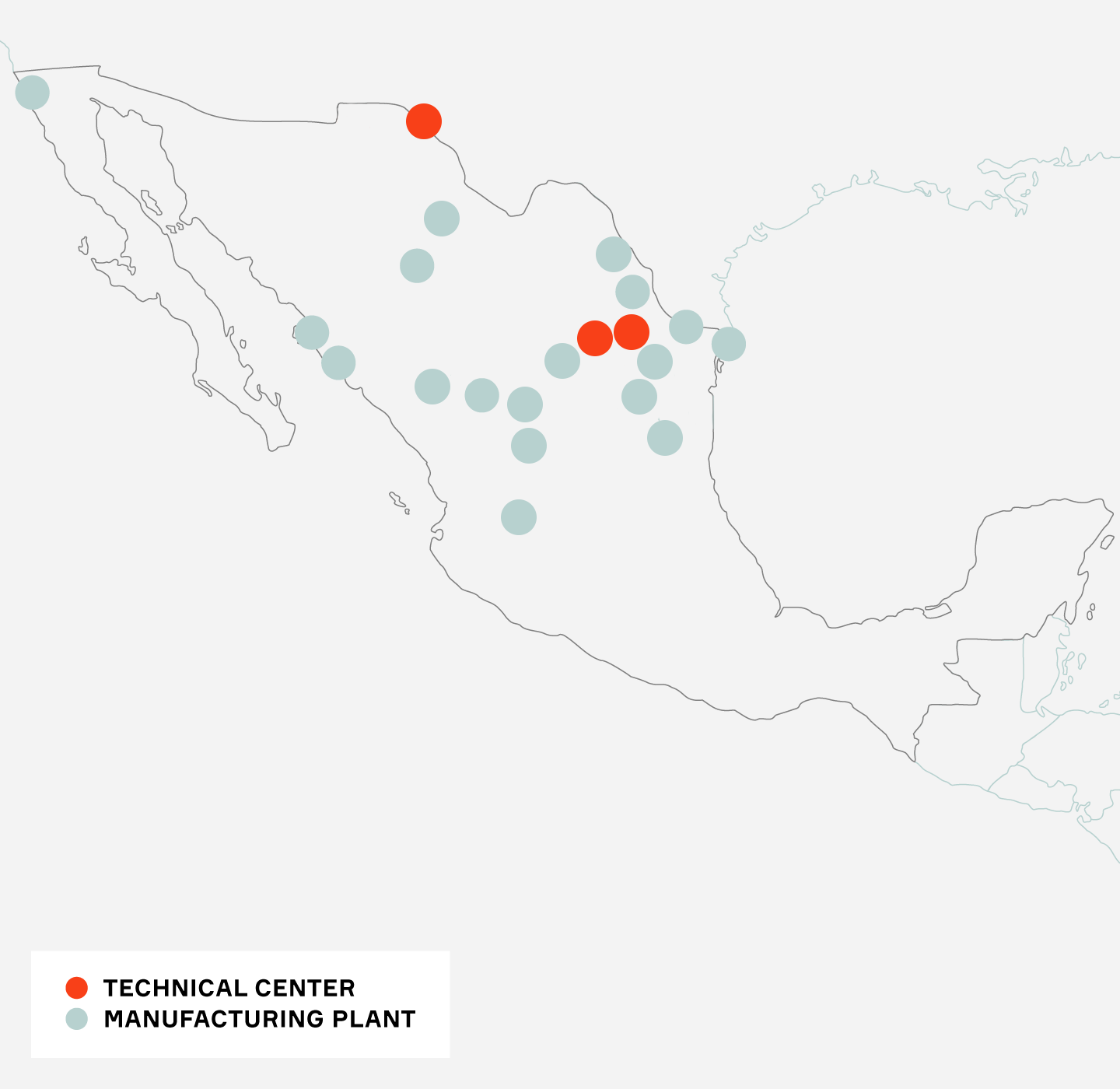 Map of Aptiv locations in Mexico