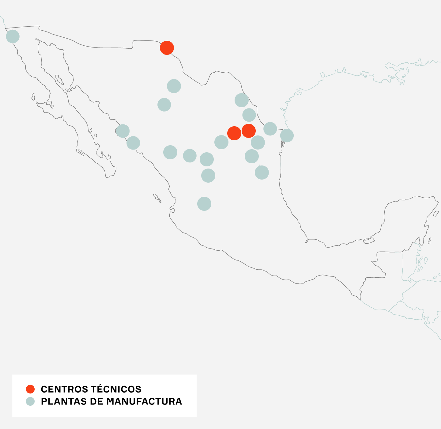 Map of Aptiv locations in Mexico