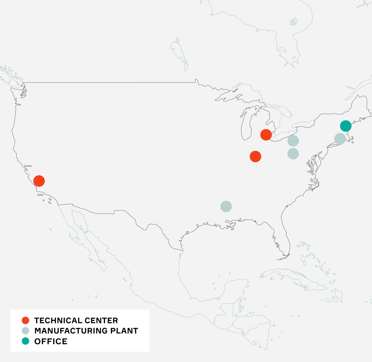 Map of locations in USA